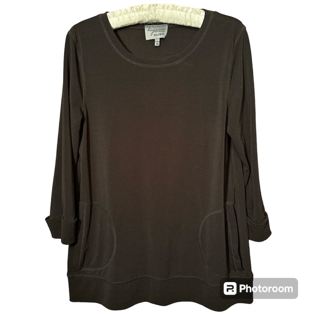 Lynn Ritchie Silver Black 3/4 Sleeve Top size XS